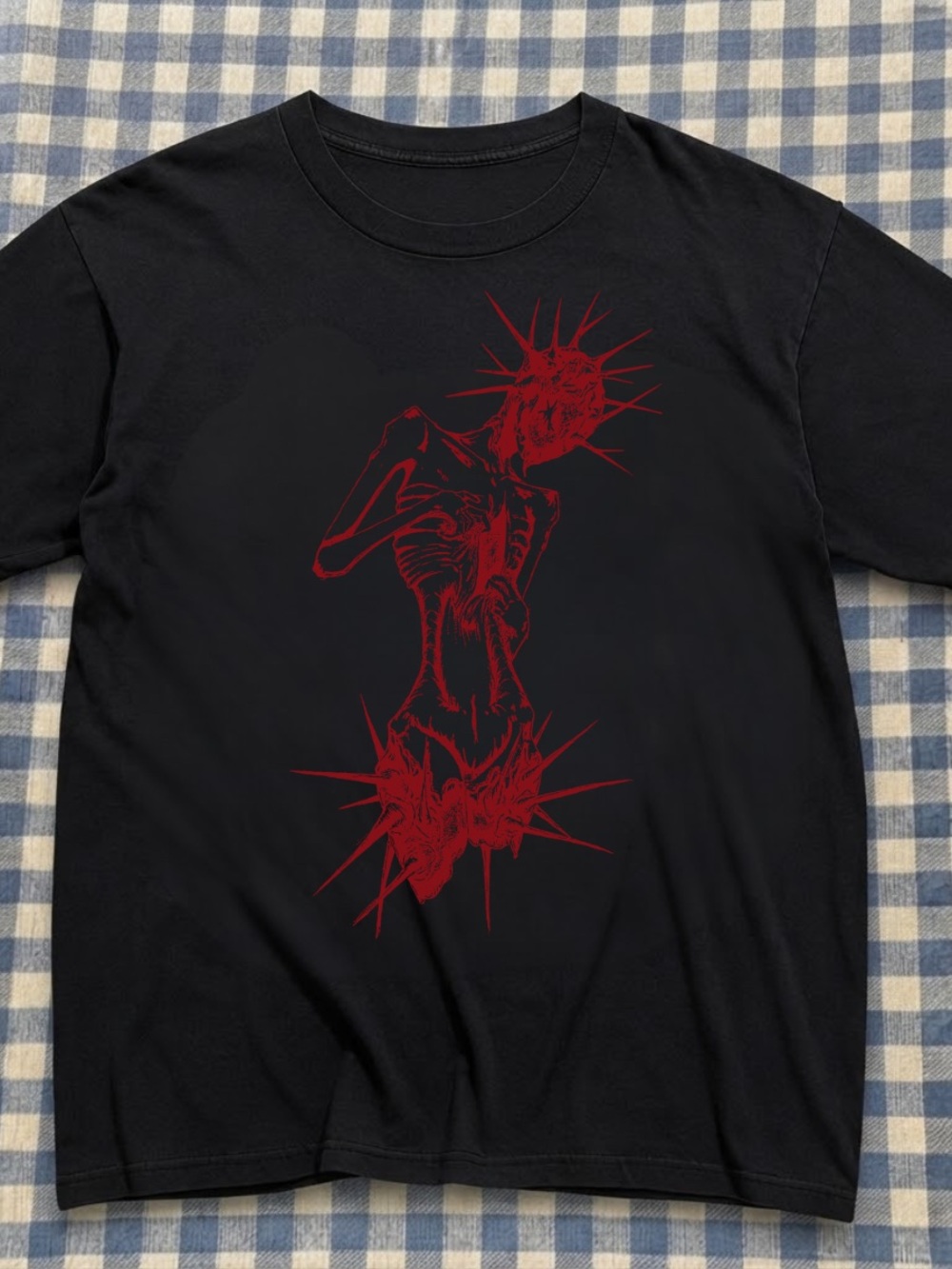 Black Graphic Short Sleeve Tee with Red Illustration